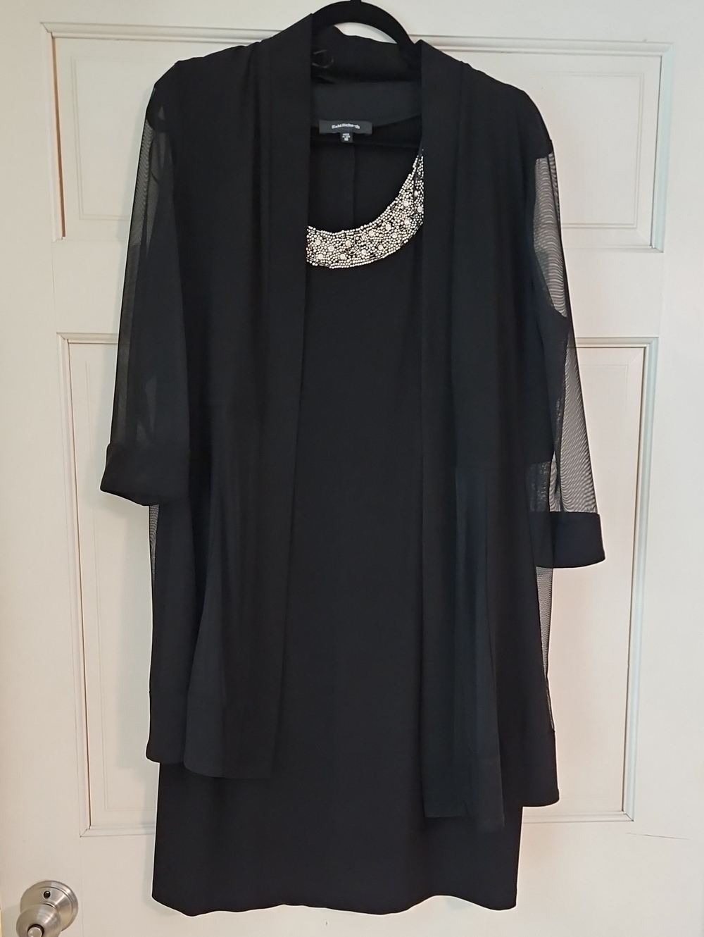 R&M Richards Black Midi Dress with Beaded Neckline